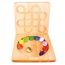 Vorschaubild 10 bunte Holzreisel mit Kreiselbrett 25 x 25 cm