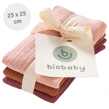 Mullwaschlappen 3er Pack 25 x 25 bordeaux, zimt, rosa