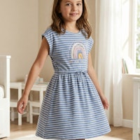 Sommerkleid kurzarm blau geringelt Regenbogen