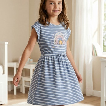 Sommerkleid kurzarm blau geringelt Regenbogen