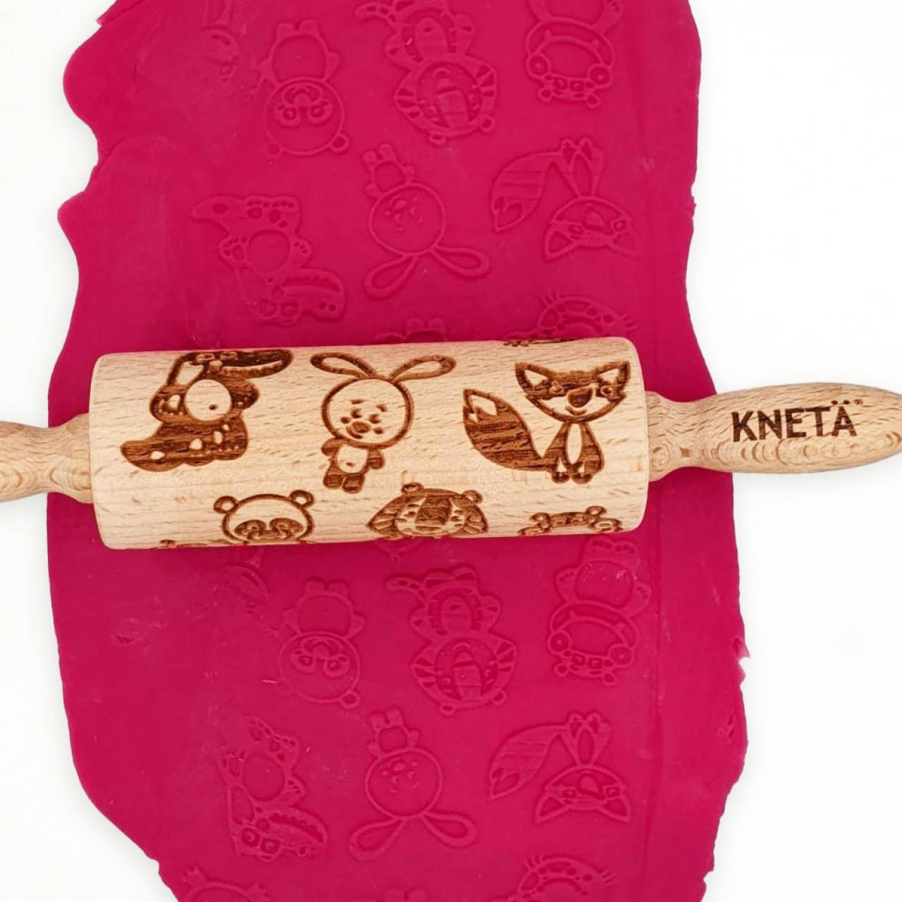 Knetrolle Holz mit Zootier-Muster