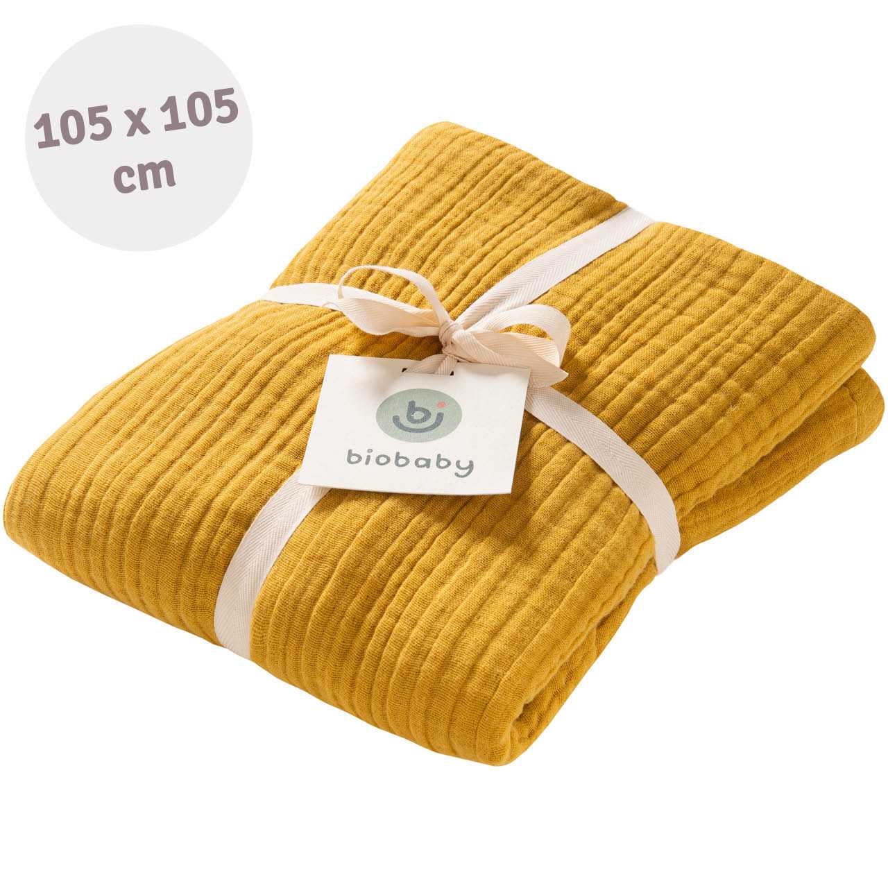 105 x 105 cm grosses Mulltuch Biobaumwolle senfgelb