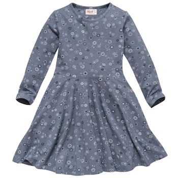 Langarm Flatterkleid Frühlingsblumen ozeanblau