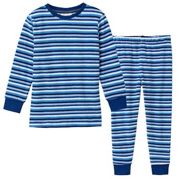 Schlafanzug Frottee Ringel blau