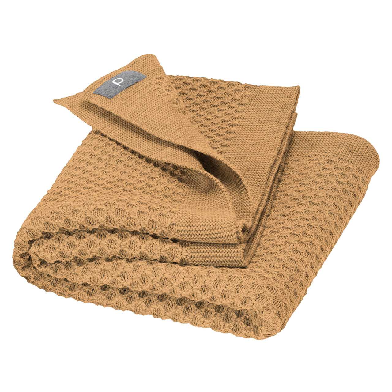 Kuschelige Waben Strickdecke Wolle 80x100 cm karamell