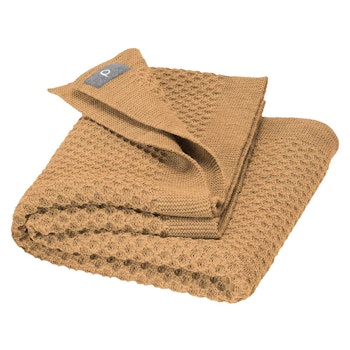Kuschelige Waben Strickdecke Wolle 80x100 cm karamell