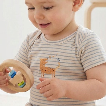 Leichter Kurzarmbody beige-blau gestreift