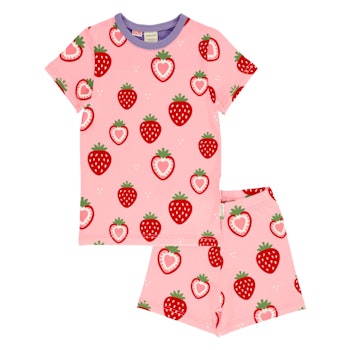 Sommerlicher Schlafanzug kurzam Erdbeeren rosa