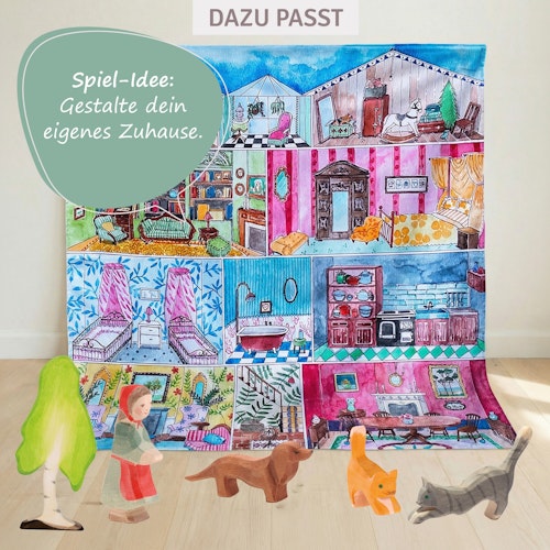 Katze springend Holzfigur 7 cm