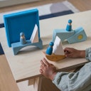 Vorschaubild Bauspiel blau 7 Teile im Rahmen 18,6 x 18,6 cm