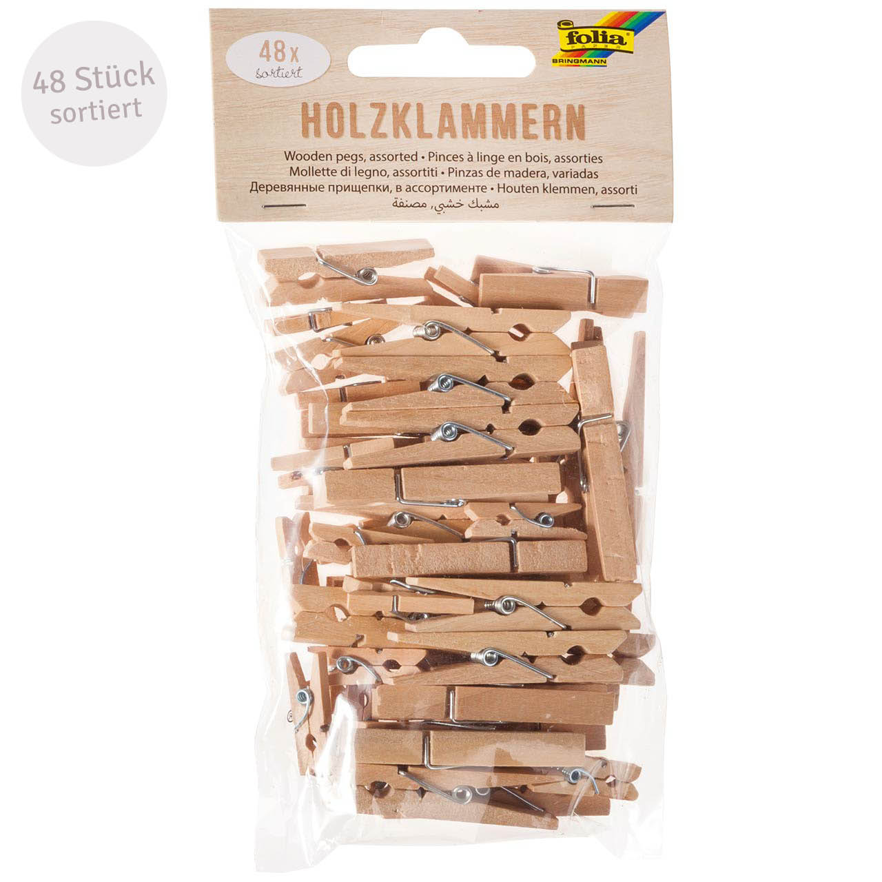 Holz Wäscheklammern 48 Stück in 3 Größen