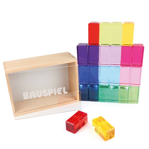 Lichtbauquader 24 Teile in Holzkiste mit Plexiglasdeckel 17x12cm