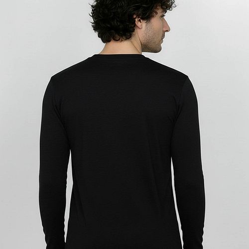 Herren Langarmshirt Wolle schwarz M