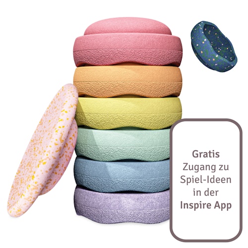  Stapelstein® Spring Special Rainbow Set pastel, Balanceboard + gratis Mini