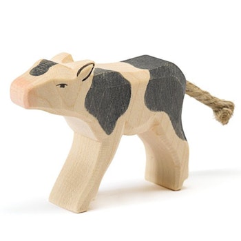Kalb schwarz Holzfigur trinkend 6,5 cm hoch
