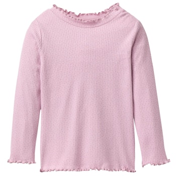Geripptes Langarmshirt Stehkragen rosa gepunktet