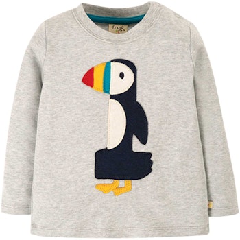 Langarmshirt 1 mit Papageitaucher-Aufnäher grau