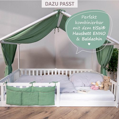 Musselin Bett-Organizer für Hausbett & Gitterbett, grün