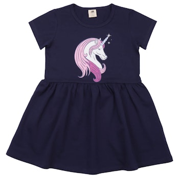 Lockeres Kleid kurzarm Einhorn lila