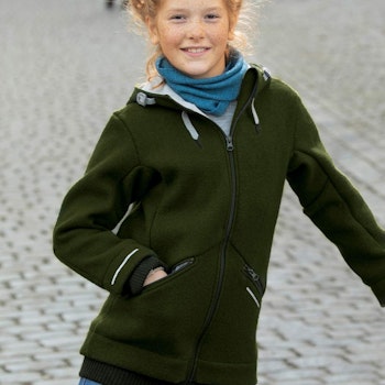 Schicker warmer Kindermantel in oliv-grün