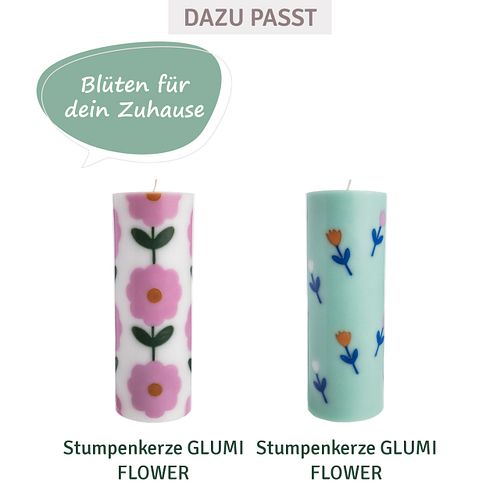Stumpenkerze GLUMI FLOWER in Türkis 20 cm aus Stearin