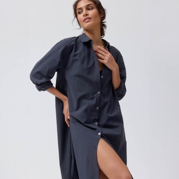 Leichtes Midi Hemdkleid dunkelblau