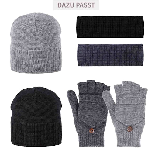 Erwachsenen Beanie Wolle grau Ohren-Wollfleece Band