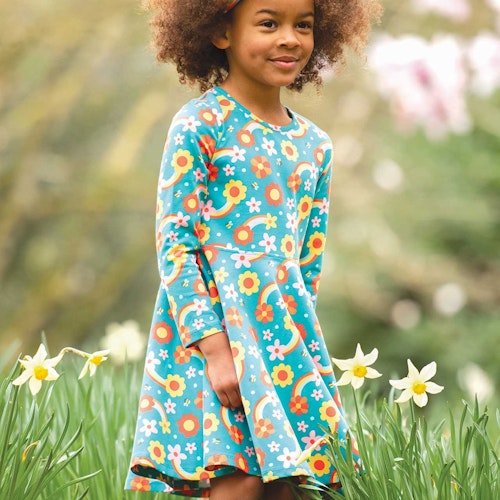 Mädchen Kleid langarm Regenbogen-Optik