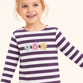 Weiches Langarmshirt mit Blumen, lila-rosa gestreift