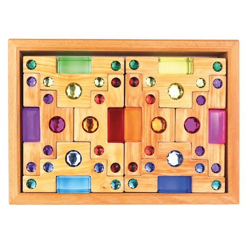 Farbtreppe mit Lichtbauquadern 32 Stück im Holzrahmen