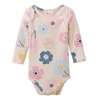 Edler Jersey Langarmbody große Blumen hellbeige
