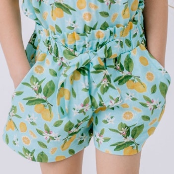 Musselin Shorts zum Binden Zitronen hellblau