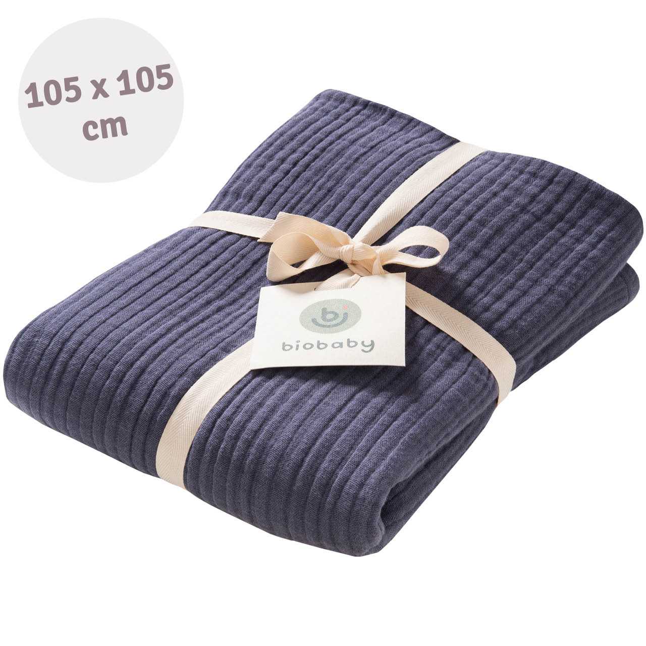 105 x 105 cm grosses Mulltuch Biobaumwolle rauchblau