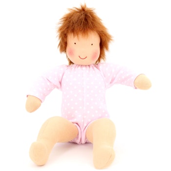 Babypuppe Struwwelchen (brünett mit rosa Puppenkleidung)