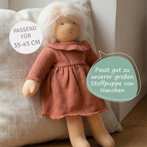 Puppen-Strickkleid 35-45cm pfirsich, Bio-Baumwolle