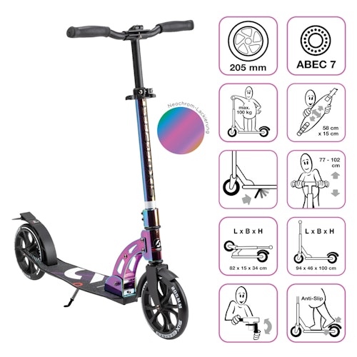 Alu Scooter ab 6 Jahre 35-100kg 205mm-Rädern neochrome