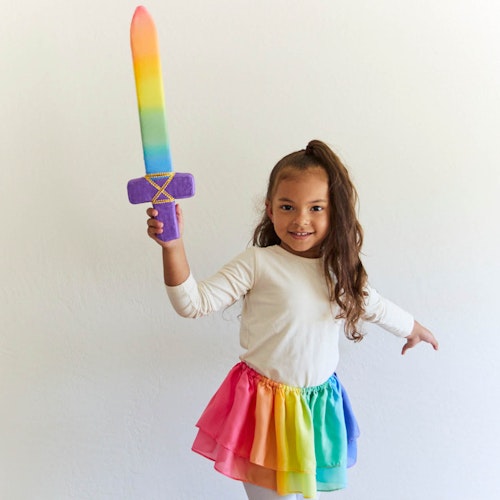 Regenbogen Ritterschwert weich aus Seide 43 cm