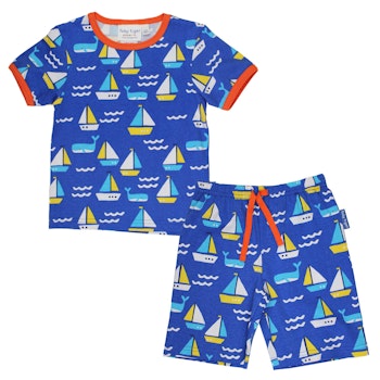 Sommerlicher Schlafanzug Segelschiffe blau
