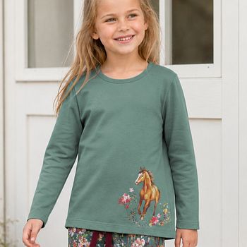 Langarmshirt Pferde-Motiv grün