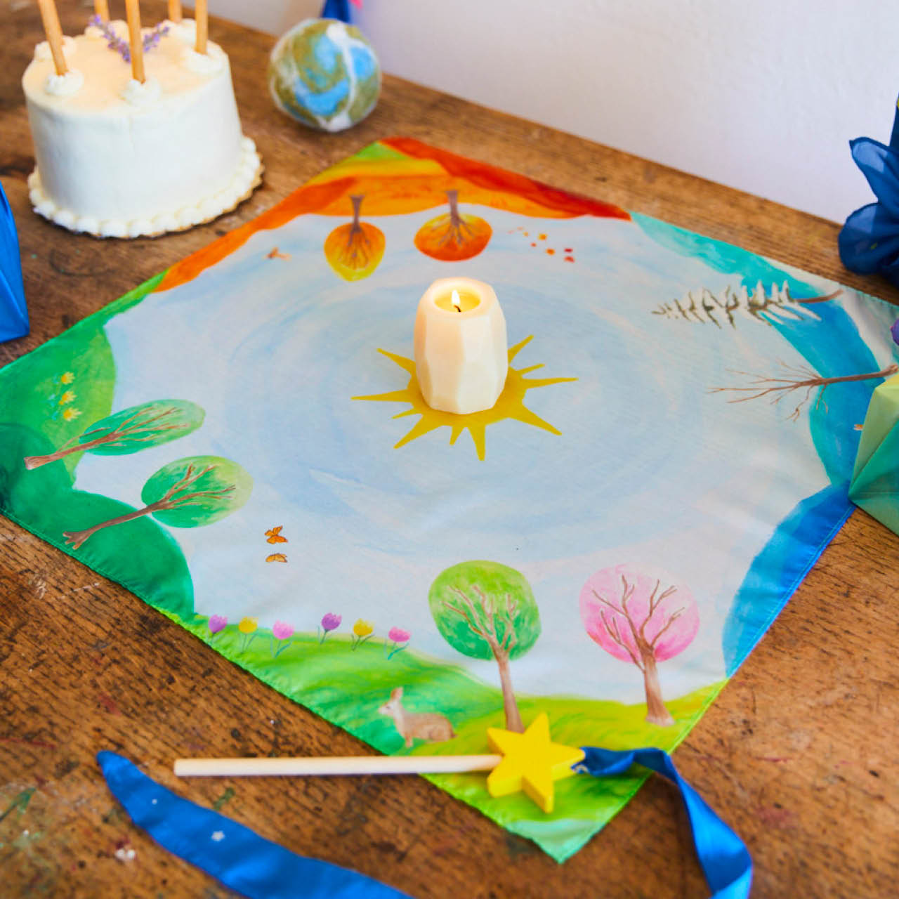 Jahreszeiten Spieltuch Seide 53 x 53 cm