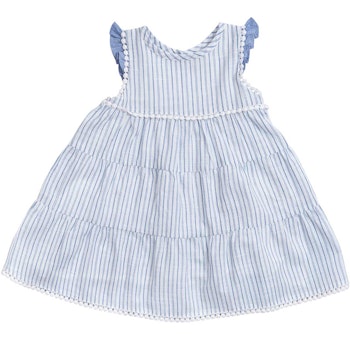 Langes Web-Slub Baby Kleid mit Streifen