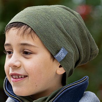 Mitwachsende Beanie Mütze Wolle Seide grün