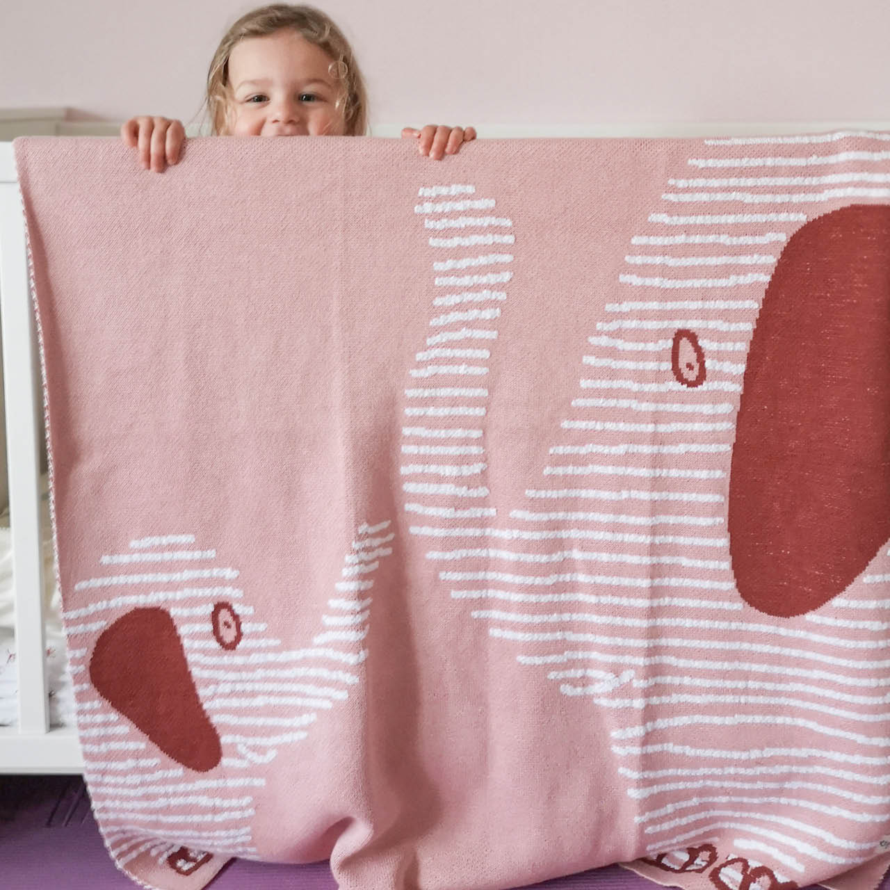 Dicke Babydecke Krabbeldecke Bio rosa Elefanten 90 x 105 cm