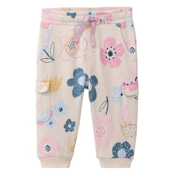 Weiche Cargo Sweathose Blumen hellbeige