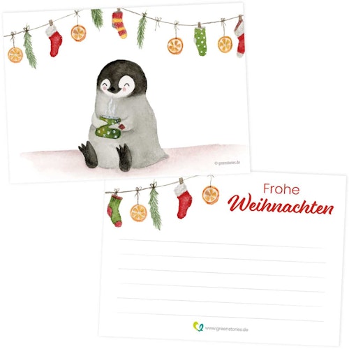 Nachhaltige Weihnachtskarte süßer Pinguin