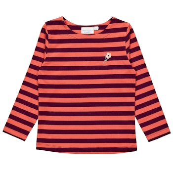 3/4 Shirt Blumen-Aufnäher gestreift korall-lila