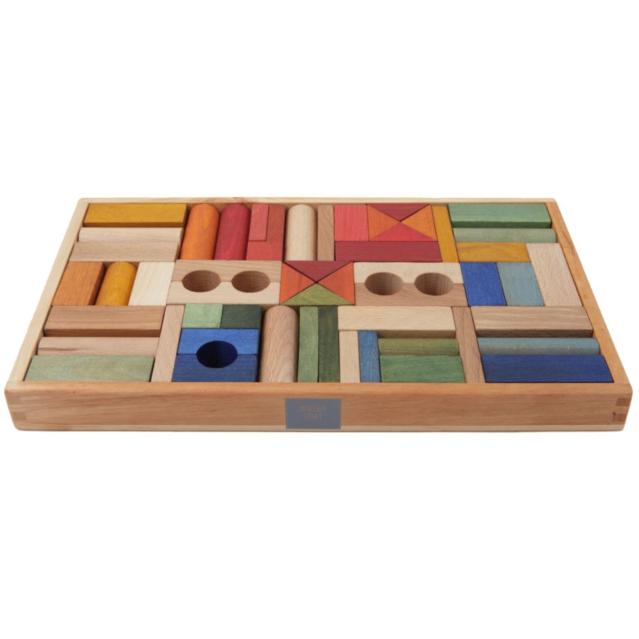 54 Regenbogen Bauklötze mit edler Holzbox ab 2 Jahre