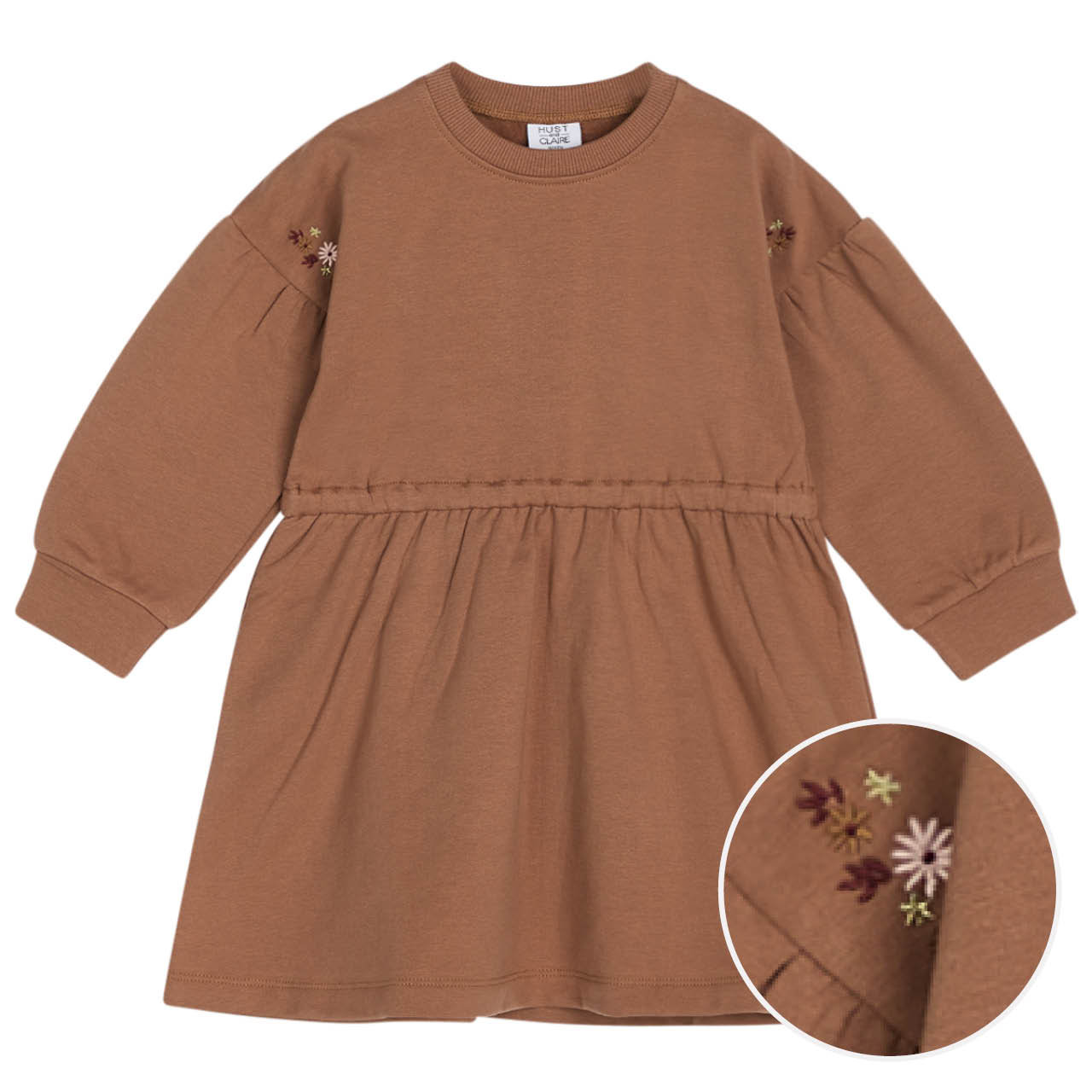 Langarm Kleid innen angeraut Blumen-Stickerei