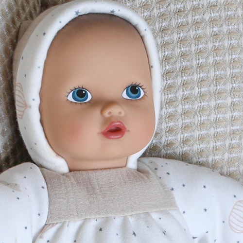 Geschenkset zur Geburt aus Babypuppe, Schlafsack, Beißring