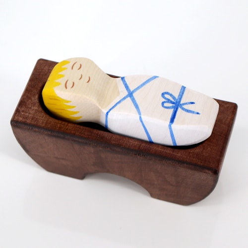 Jesus Kind in der Wiege Krippenfigur aus Holz